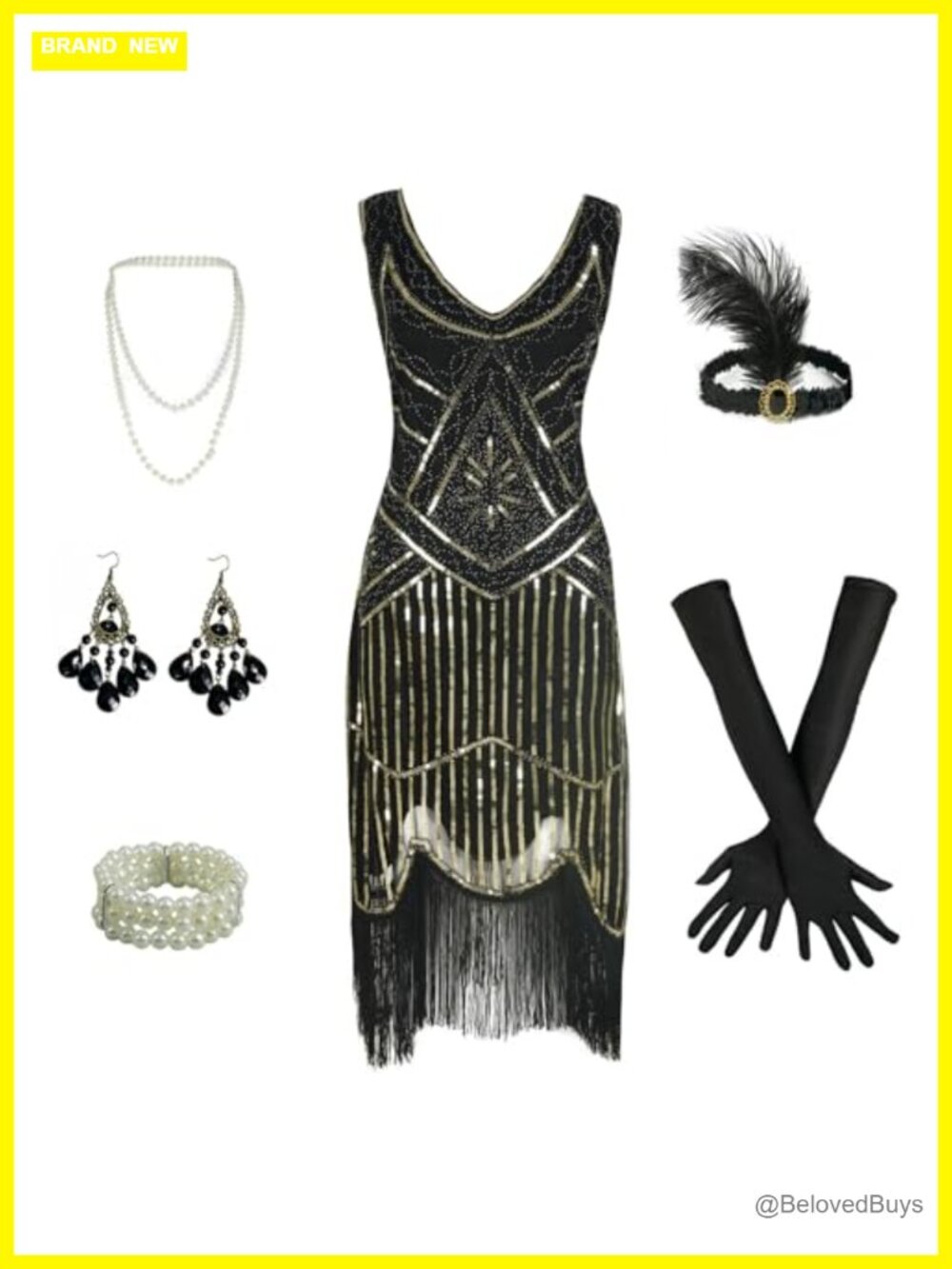 1920s Gatsby Flapper Sequin Dress Costume Set Adult